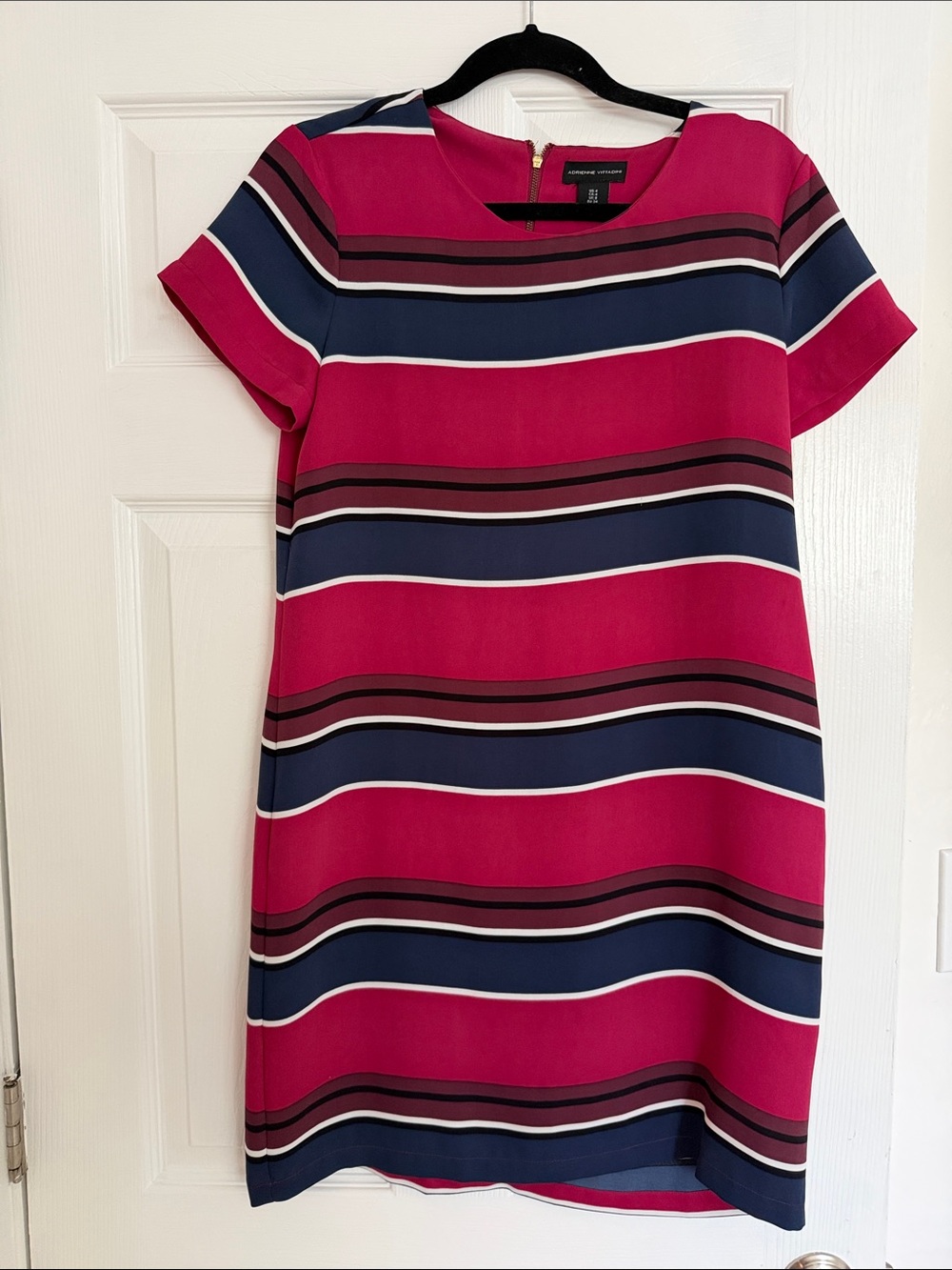 Adrienne Vittadini Fuchsia & Navy Striped Shift Dress
